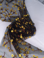 Tul bordado Con Flores 3d Y Ramajes Color Amarillo A621 — Palacio Glamour