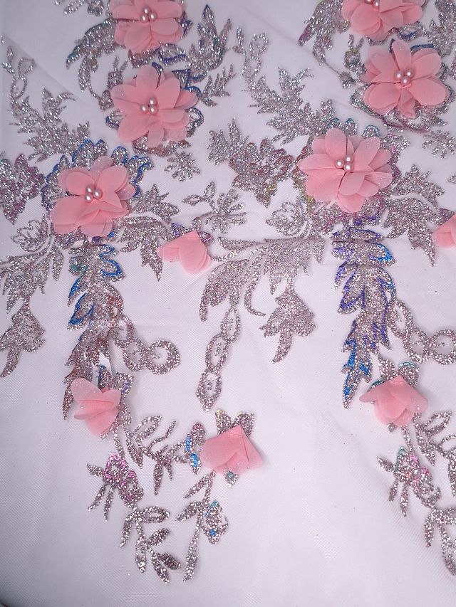 Tul bordado color rosa pastel H097 — Palacio Glamour