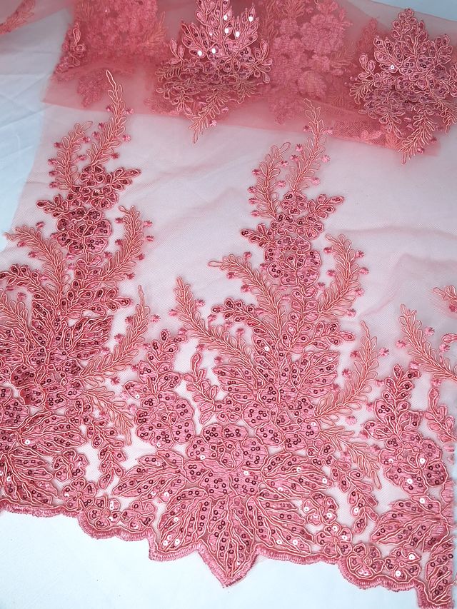 Tul bordado color rosa coral A961 — Palacio Glamour
