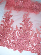 Tul bordado color rosa coral A961 — Palacio Glamour
