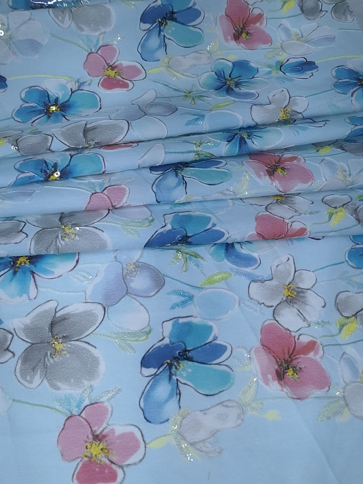 Tul bordado color azul H225 — Palacio Glamour