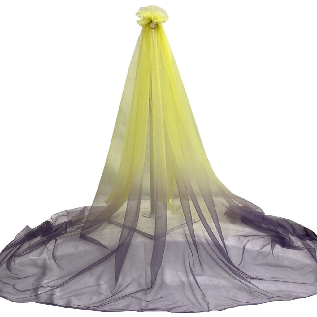 Tul bordado color amarillo morado A625 — Palacio Glamour