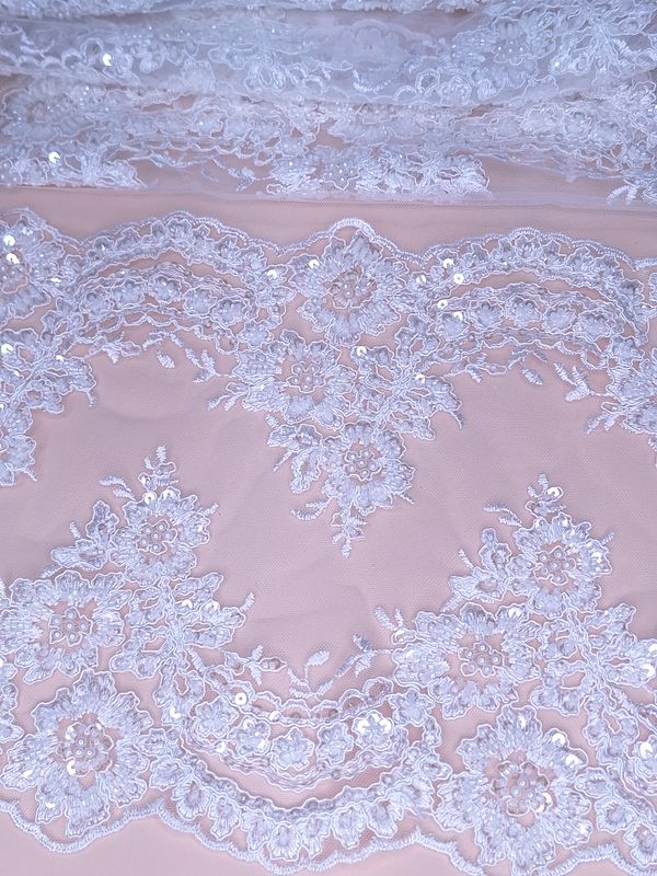Tul bordado color blanco H203 — Palacio Glamour