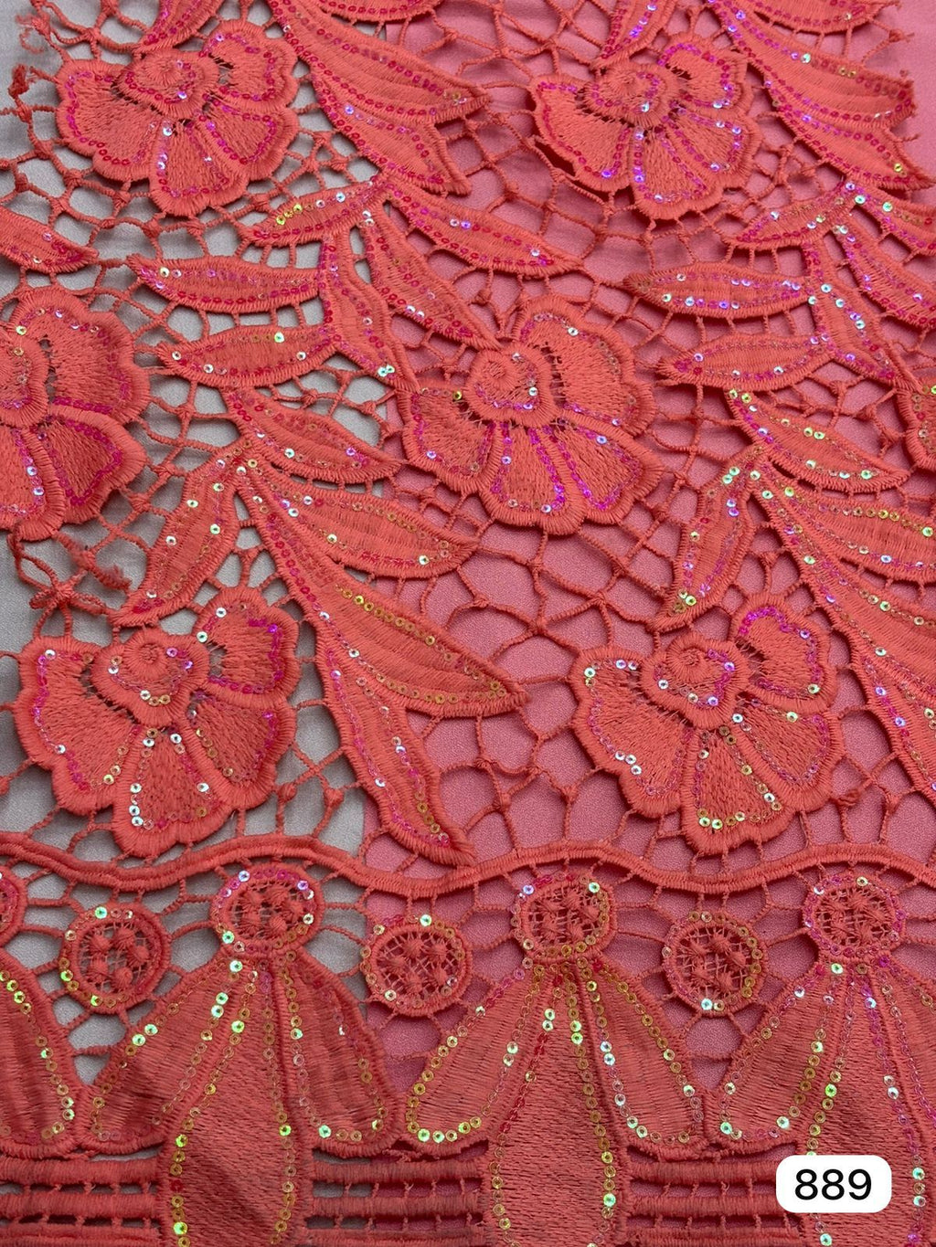 Tul bordado color coral A889 — Palacio Glamour