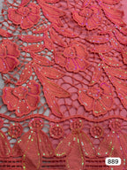 Tul bordado color coral A889 — Palacio Glamour