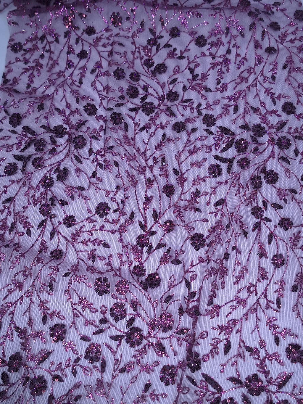 Tul bordado Floral con Glitter Color Lila Morado H036 — Palacio Glamour