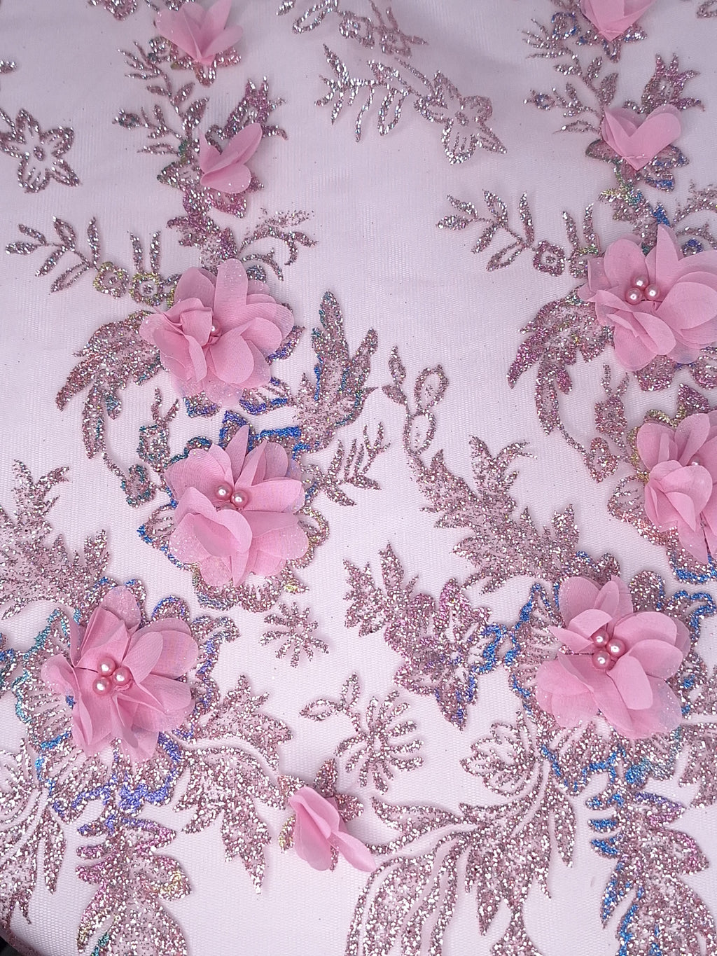 Tul bordado color palo de rosa H097, para vestidos de boda de noche y de ceremonia — Palacio Glamour