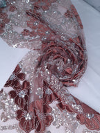 Tul bordado color ladrillo H234 — Palacio Glamour