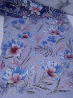 Tul bordado Con Flores 3d, Chaquira y Lentejuela Color Azul Rey H150 — Palacio Glamour