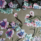 Tul bordado Con Flores de Lentejuela Color Negro Morado A671 — Palacio Glamour