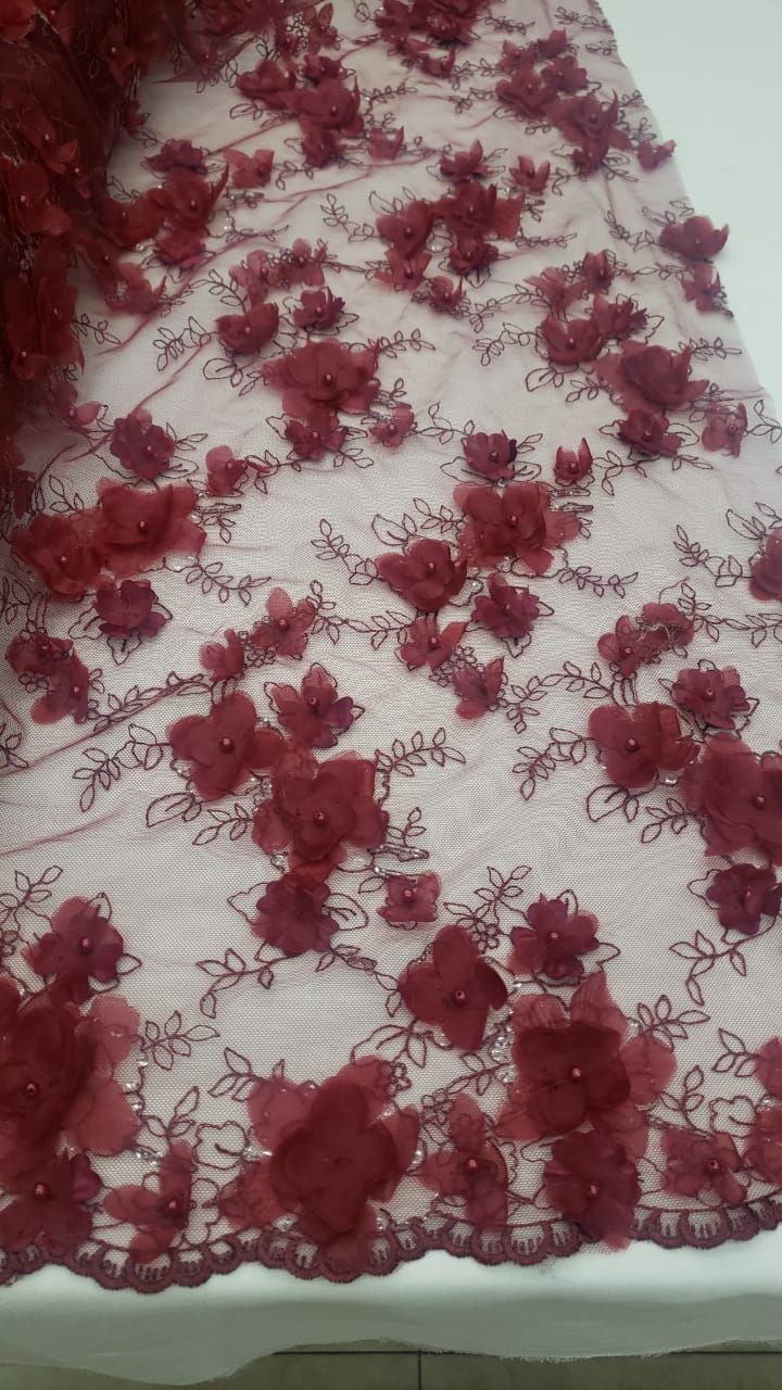Tul bordado color vino A727 — Palacio Glamour