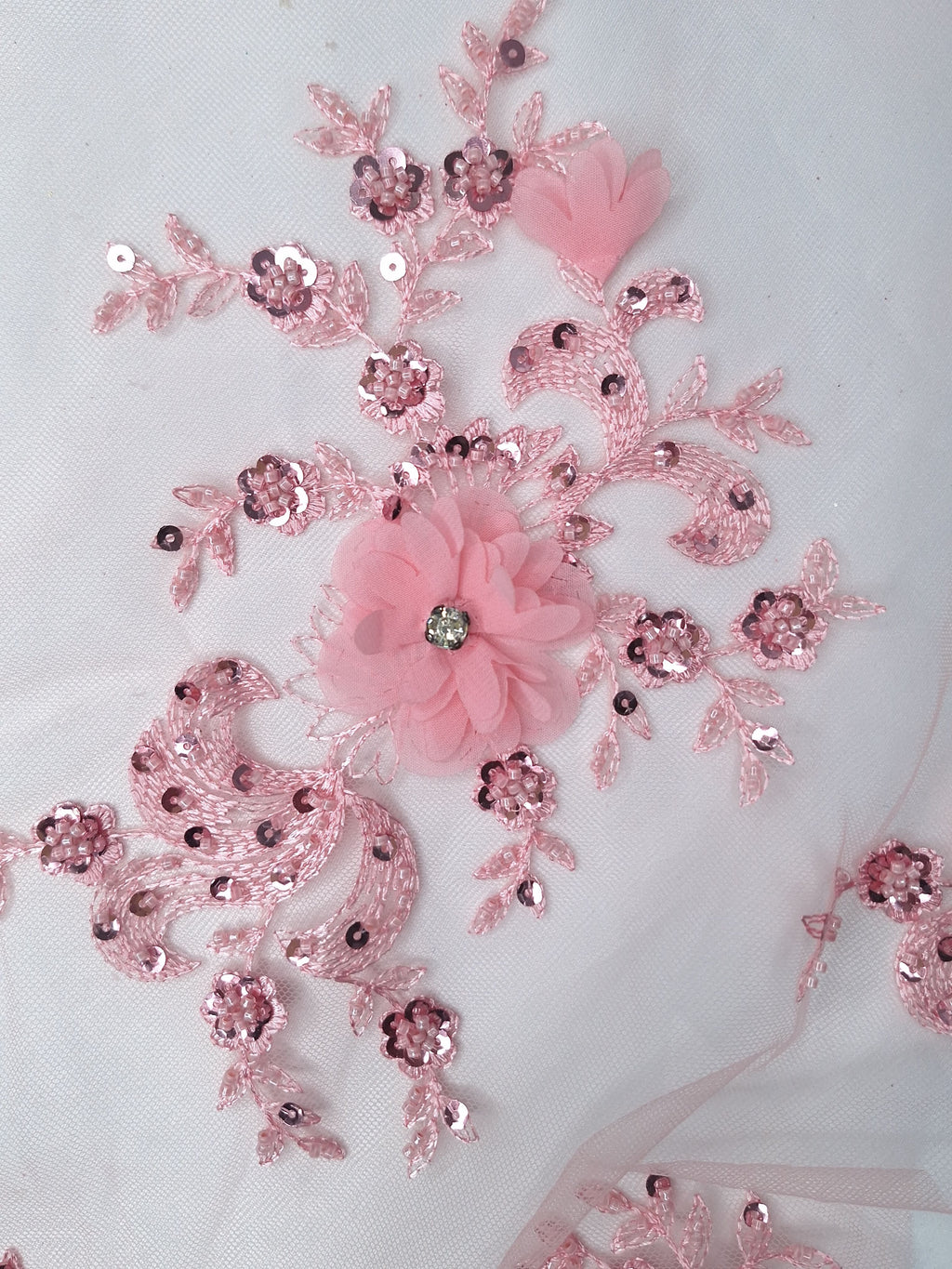 Tul bordado color rosa claro H132 para vestidos de noche, de boda y de XV años — Palacio Glamour