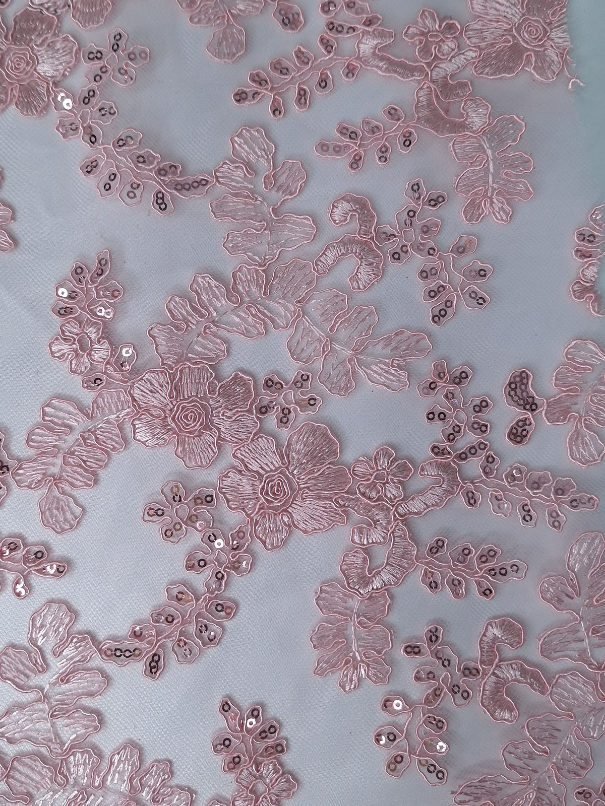 Tul bordado color rosa claro H165, para vestidos de noche de boda y de XV años — Palacio Glamour