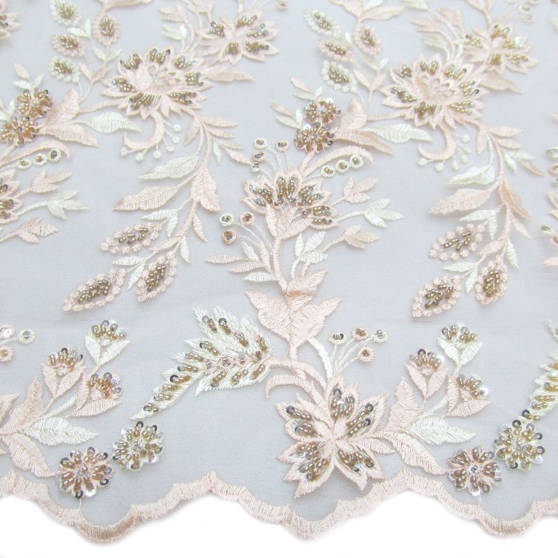 Tul bordado color durazno A799 — Palacio Glamour