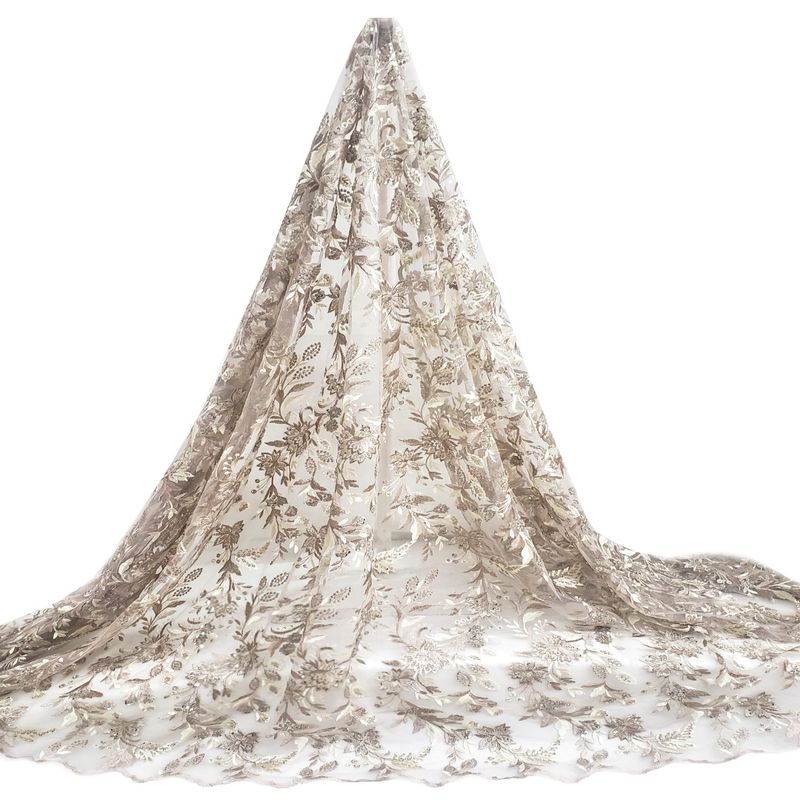 Tul bordado color beige A799 — Palacio Glamour