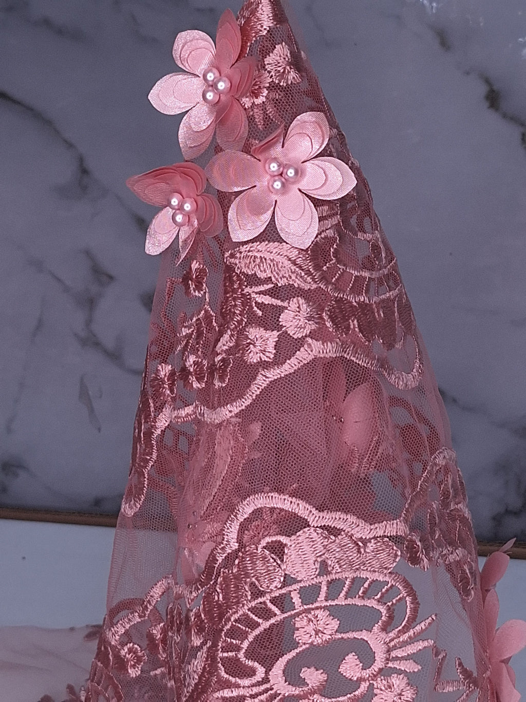 Tul bordado color rosa blush H139, para vestidos de noche de boda y de XV años — Palacio Glamour