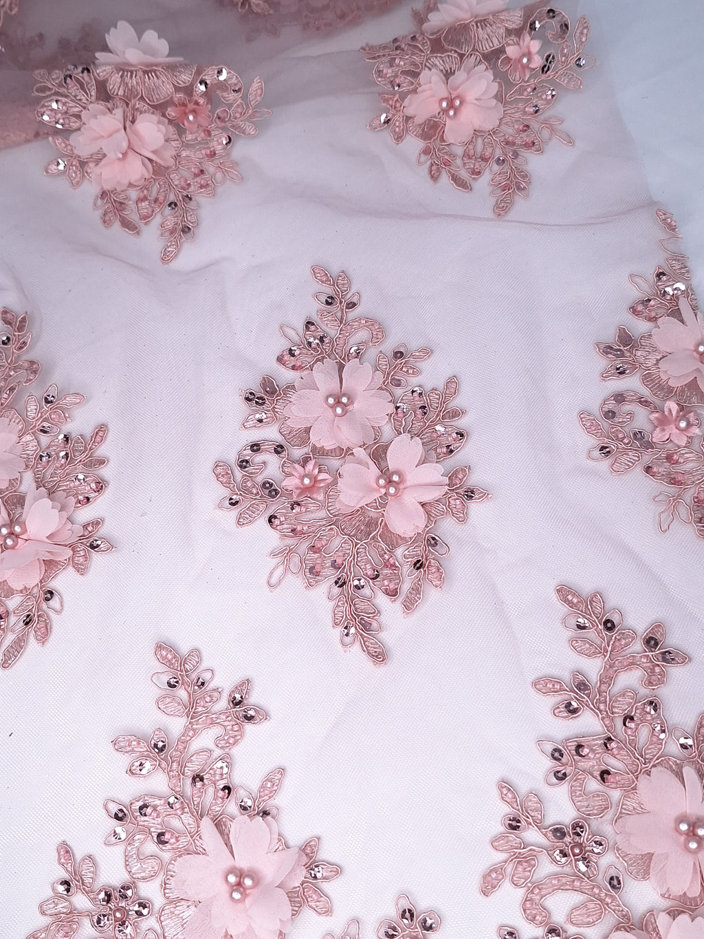 Tul bordado color rosa pastel H163, para vestidos de noche de boda y de XV años — Palacio Glamour