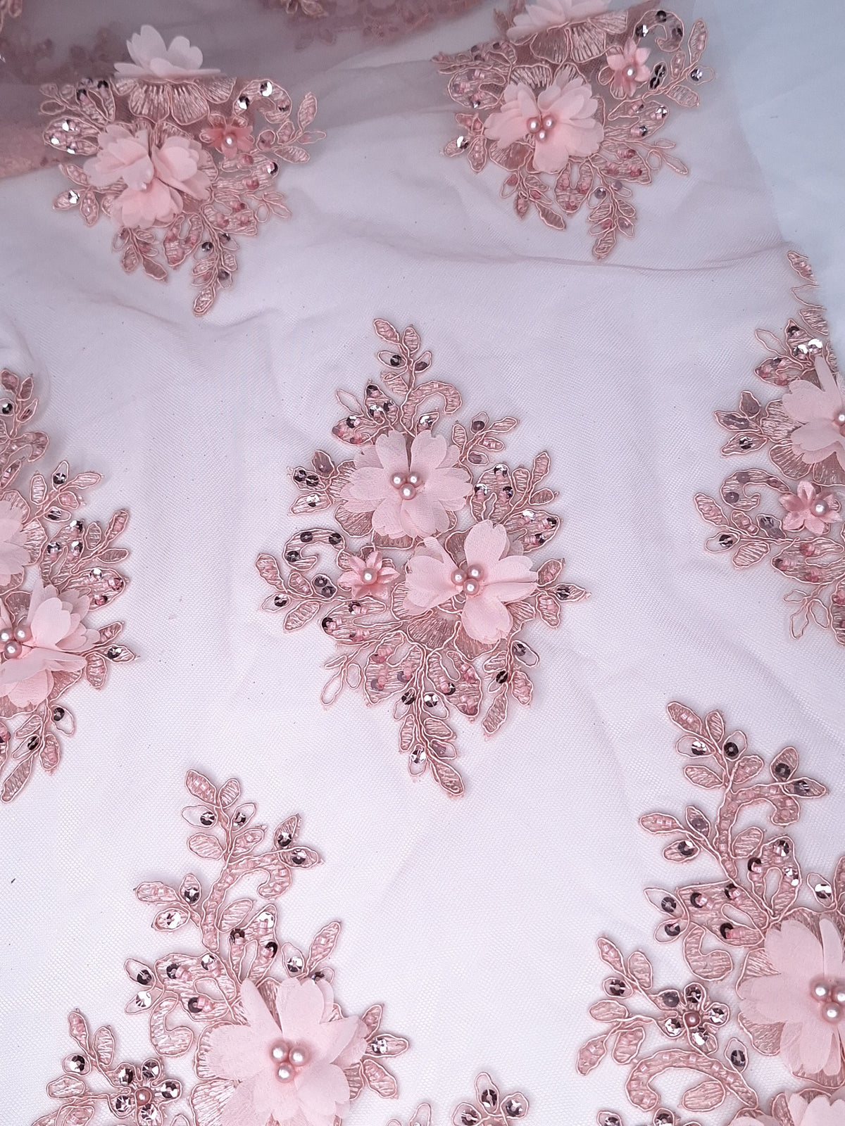Tul bordado color rosa pastel H163, para vestidos de noche de boda y de XV años — Palacio Glamour