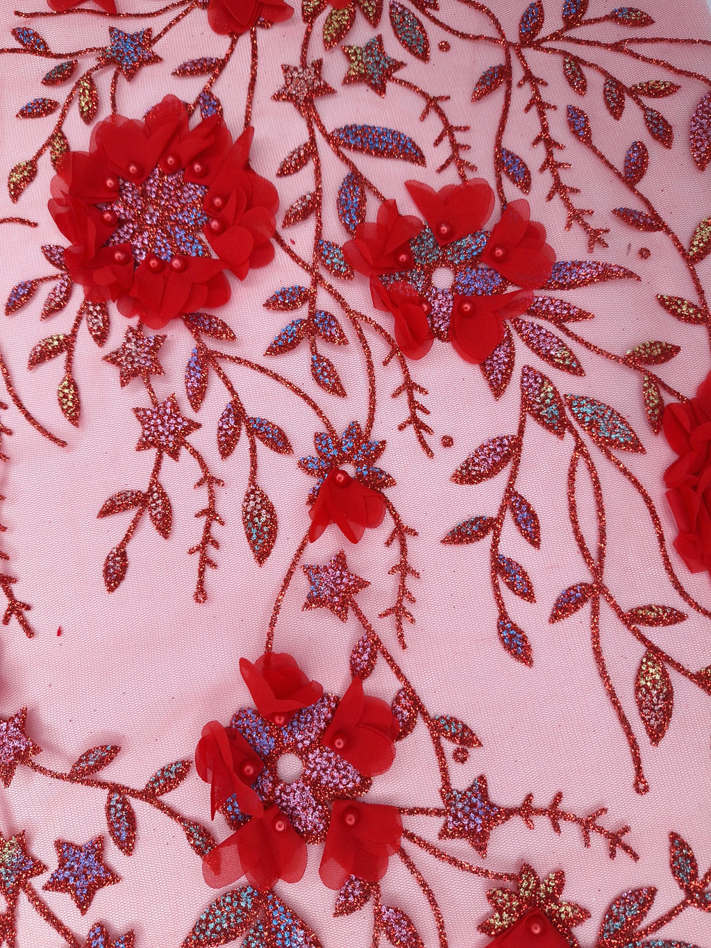 Tul bordado color rojo H142 — Palacio Glamour