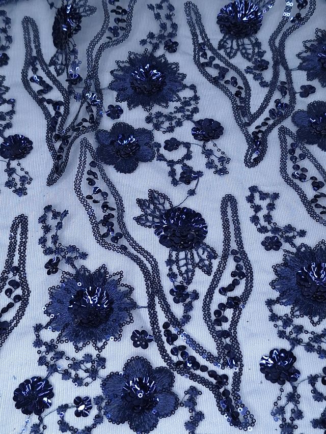 Tul bordado color azul marino HH104 — Palacio Glamour