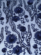 Tul bordado color azul marino HH104 — Palacio Glamour