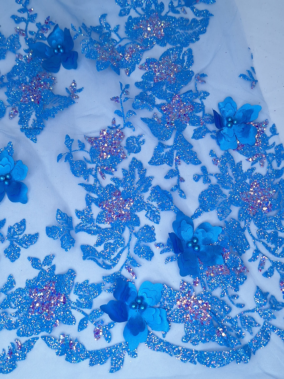 Tul bordado color turquesa H166 — Palacio Glamour