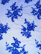 Tul bordado Floral con Orilla Ondulada Color Azul Rey A926 — Palacio Glamour