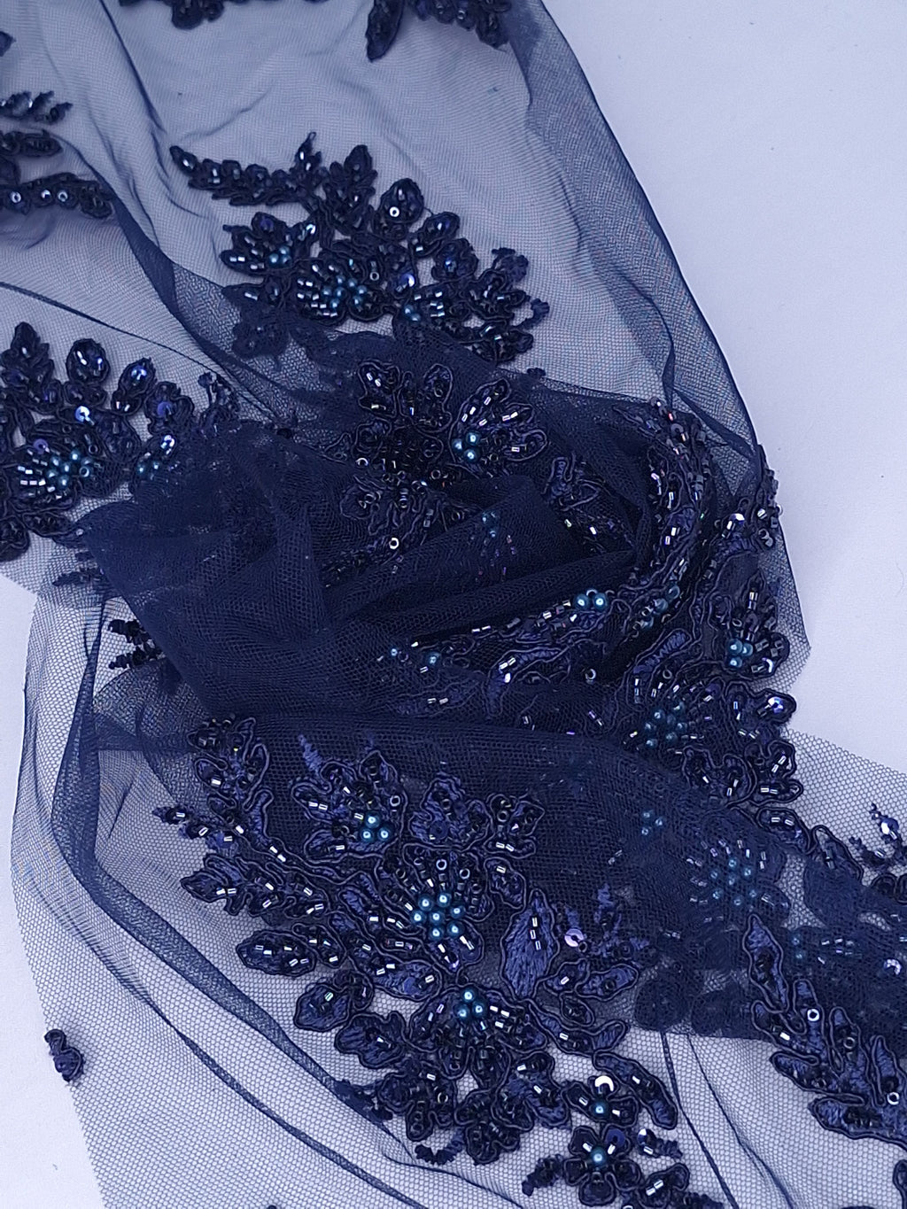 Tul bordado color Azul marino A982 — Palacio Glamour