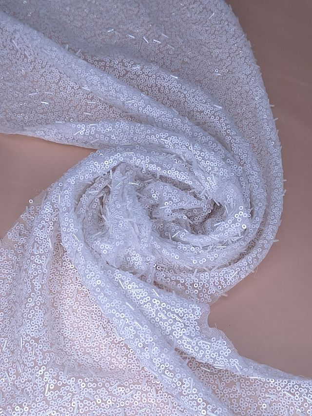 Tul bordado color blanco H093 — Palacio Glamour