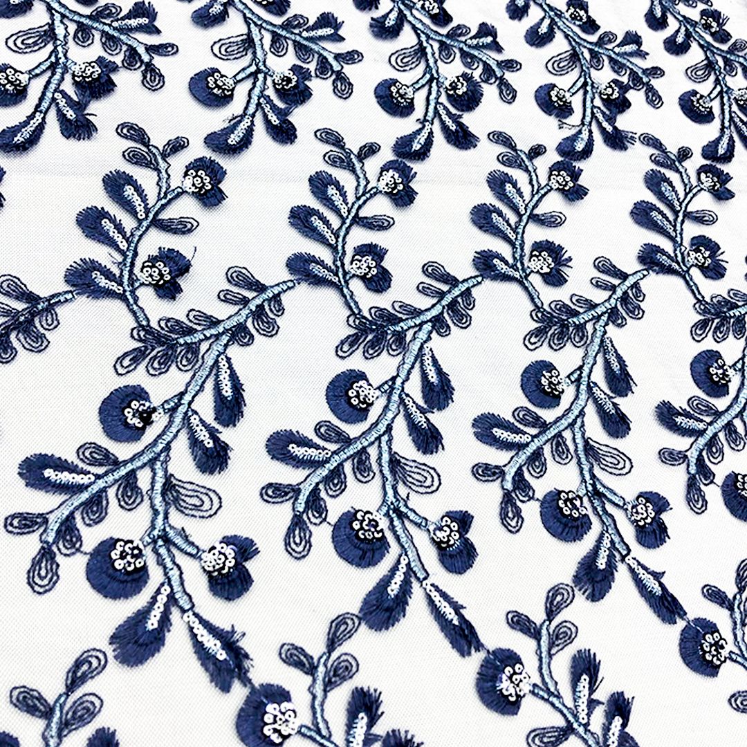 Tul bordado color azul marino A630 — Palacio Glamour