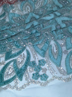 Tul bordado color menta HH235 — Palacio Glamour