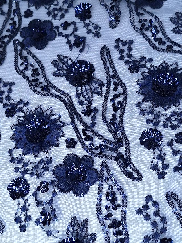 Tul bordado color azul marino HH104 — Palacio Glamour