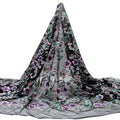 Tul bordado Con Flores de Lentejuela Color Negro Morado A671 — Palacio Glamour