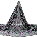 Tul bordado Con Flores de Lentejuela Color Negro Morado A671 — Palacio Glamour