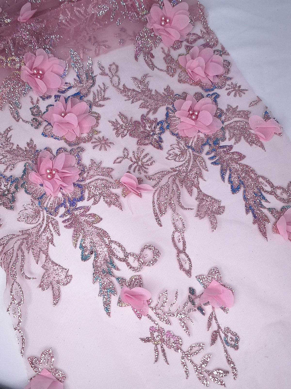 Tul bordado color palo de rosa H097, para vestidos de boda de noche y de ceremonia — Palacio Glamour