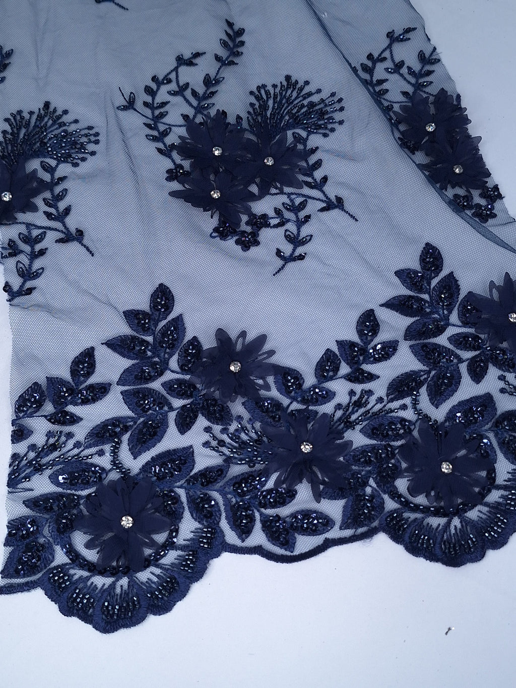 Tul bordado color azul marino H053 — Palacio Glamour