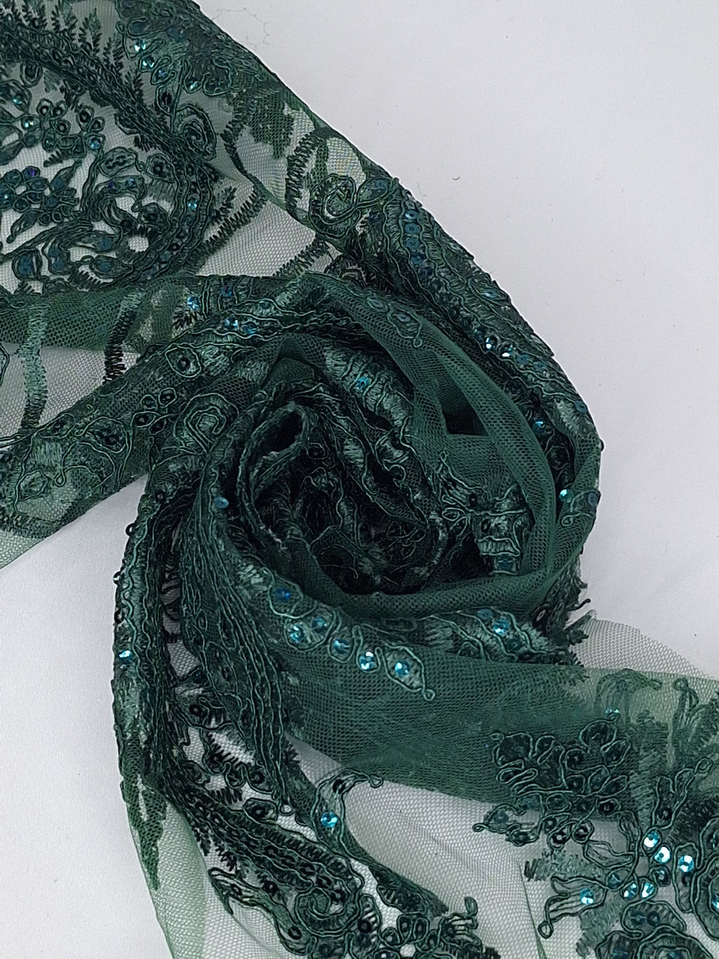 Tul bordado color botella H129 — Palacio Glamour