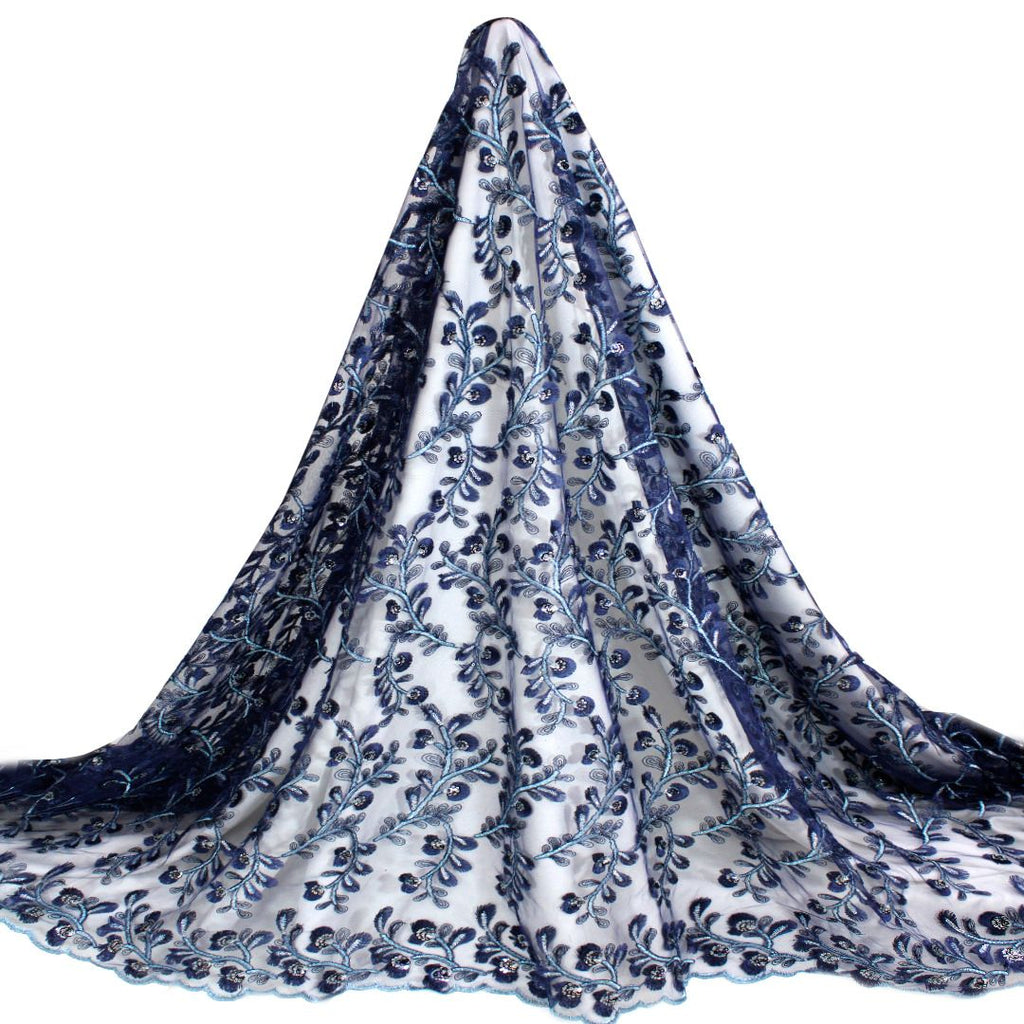 Tul bordado color azul marino A630 — Palacio Glamour