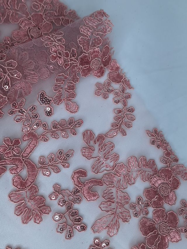 Tul bordado color rosa palo H165 — Palacio Glamour
