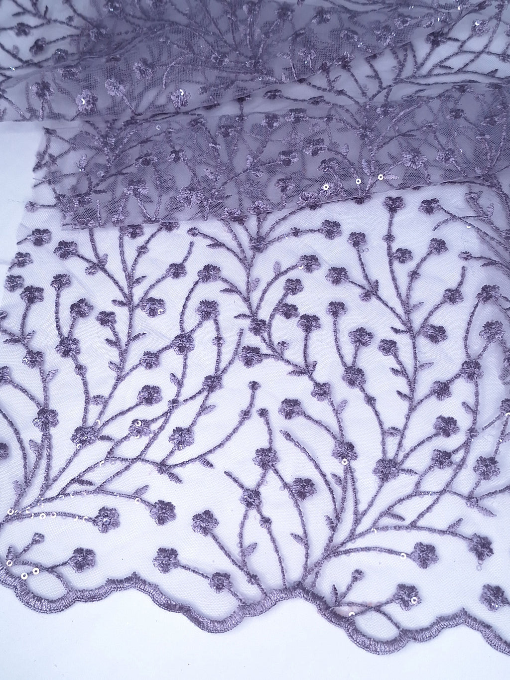 Tul bordado Floral y Lentejuela Color Malva H080 — Palacio Glamour