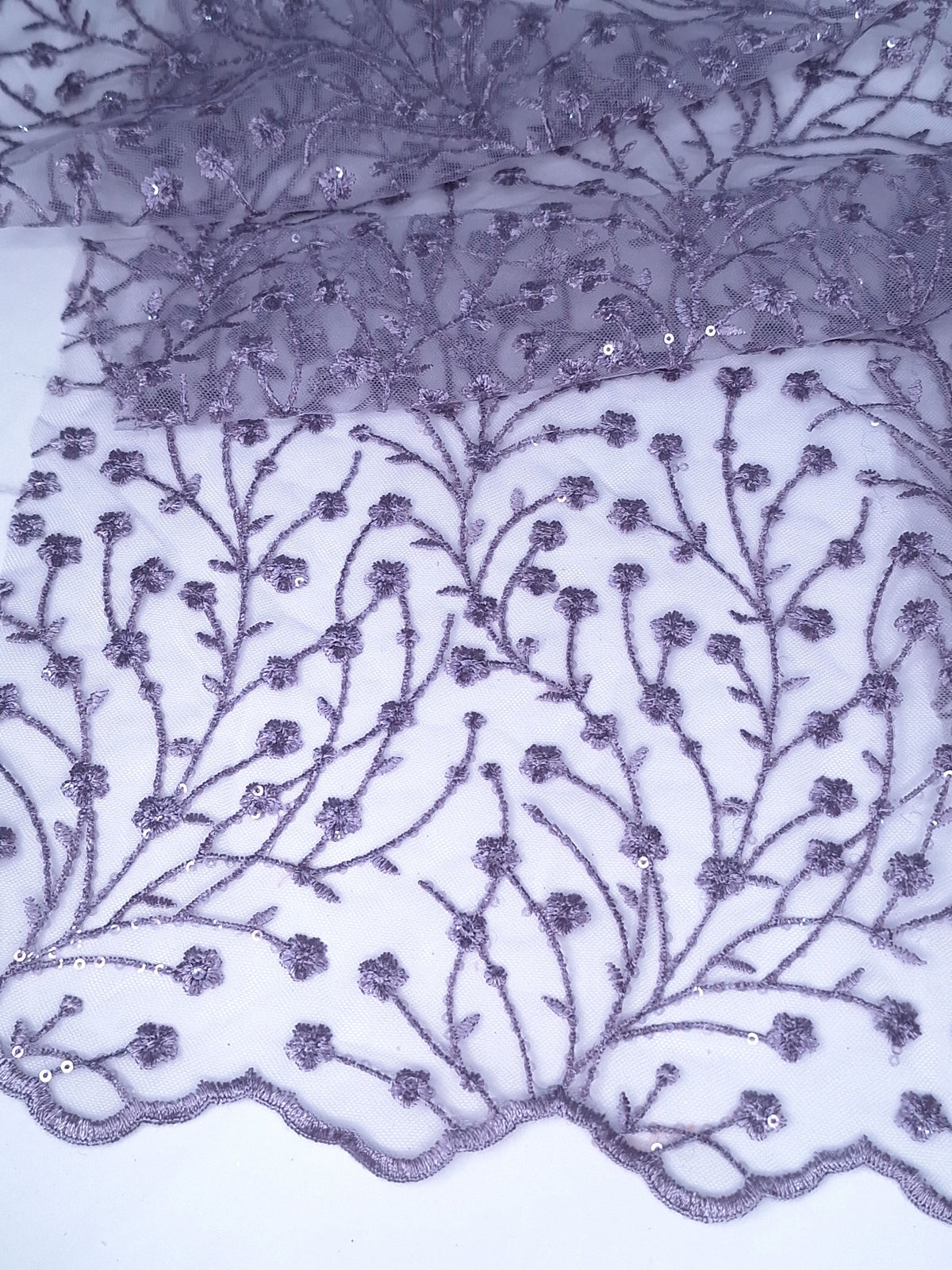 Tul bordado Floral y Lentejuela Color Malva H080 — Palacio Glamour