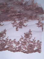 Tul bordado color palo de rosa A926, para vestidos de noche de boda y de XV años — Palacio Glamour
