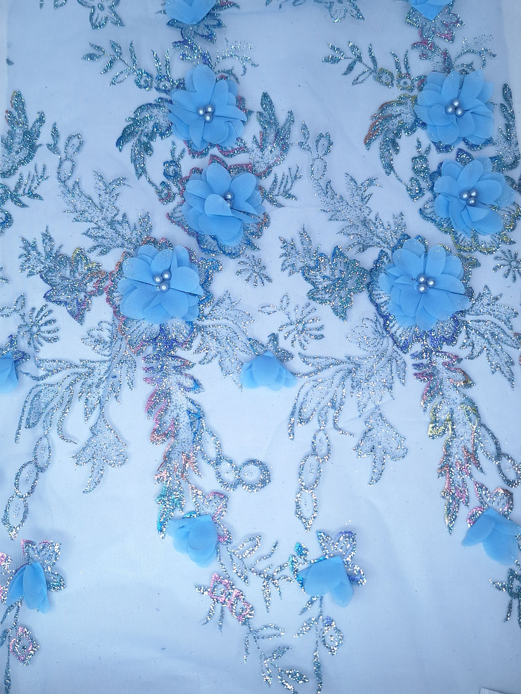 Tul bordado color cielo H097 — Palacio Glamour