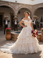 Tul bordado color blanco H139 — Palacio Glamour
