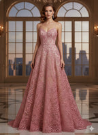 Tul bordado color rosa A241 — Palacio Glamour