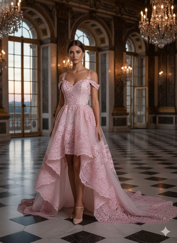 Tul bordado color rosa A948 — Palacio Glamour