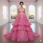 Tul bordado color rosa A164 — Palacio Glamour