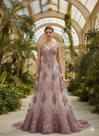 Tul bordado Floral con Orilla Ondulada Color Palo de Rosa A926 — Palacio Glamour