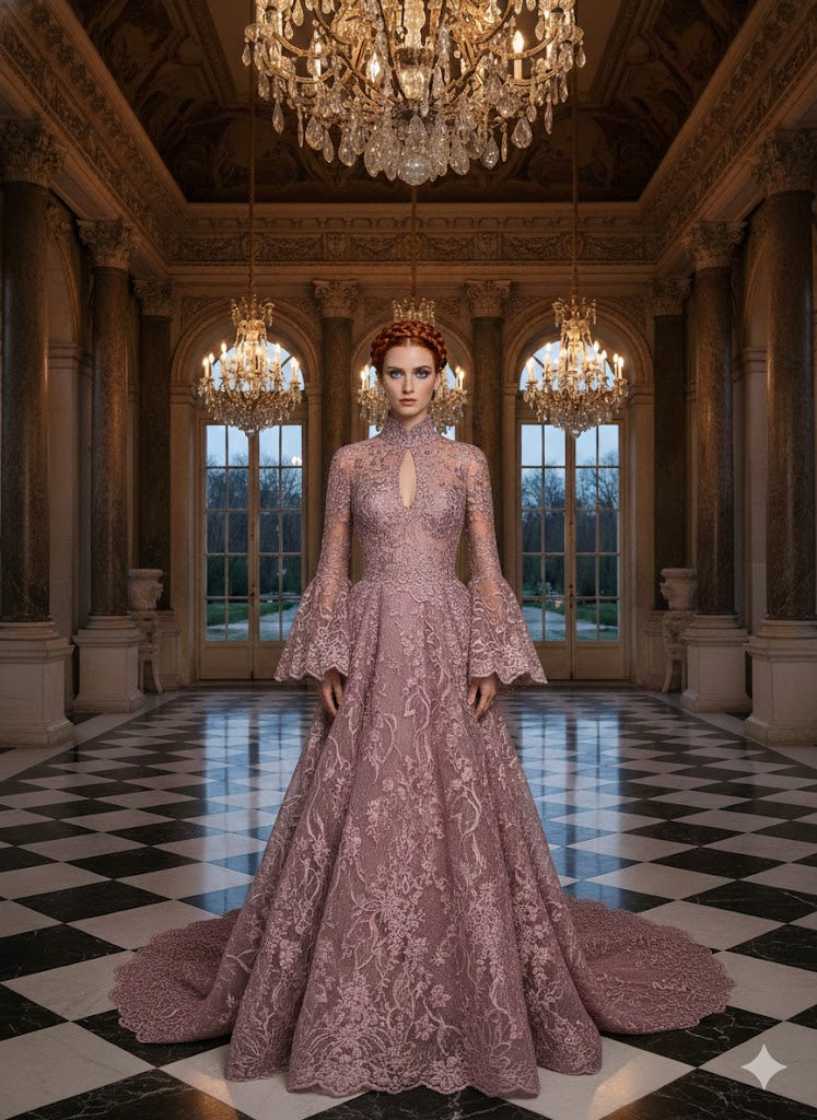 Tul bordado color palo de rosa H038 — Palacio Glamour
