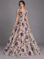 Tul bordado Con Flores de Lentejuela Color Nude Morado A671 — Palacio Glamour